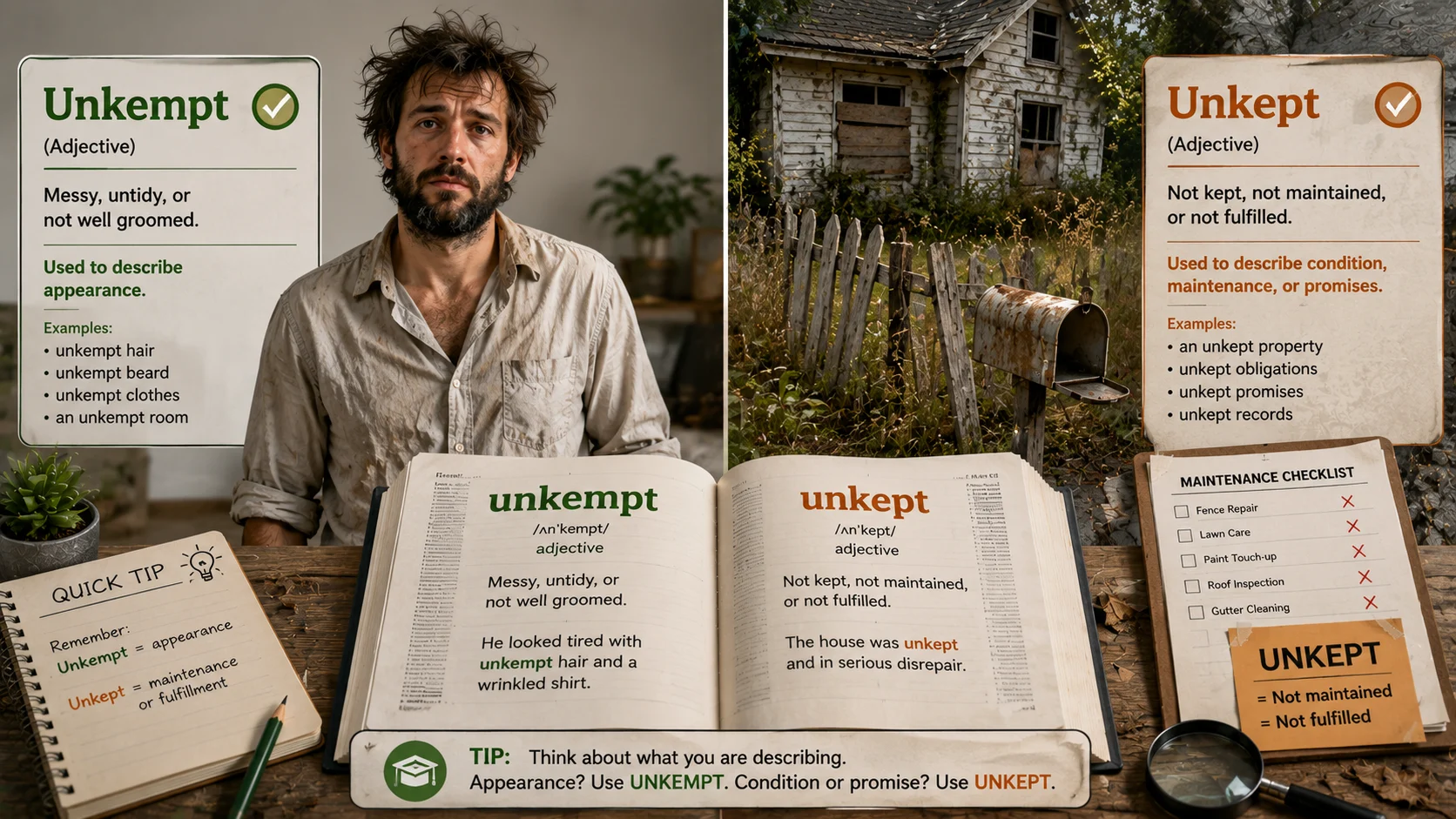 unkempt or unkept